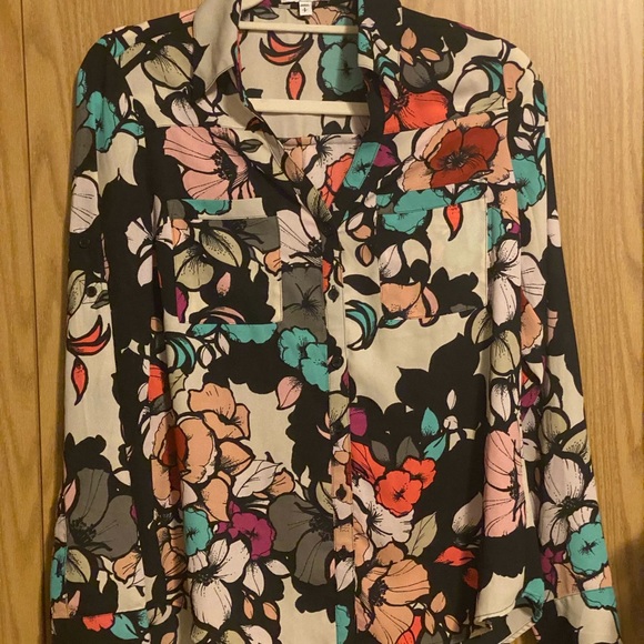 Express Tops - Express Portofino Shirt Multicolor Floral Print Button Down Blouse Size Small